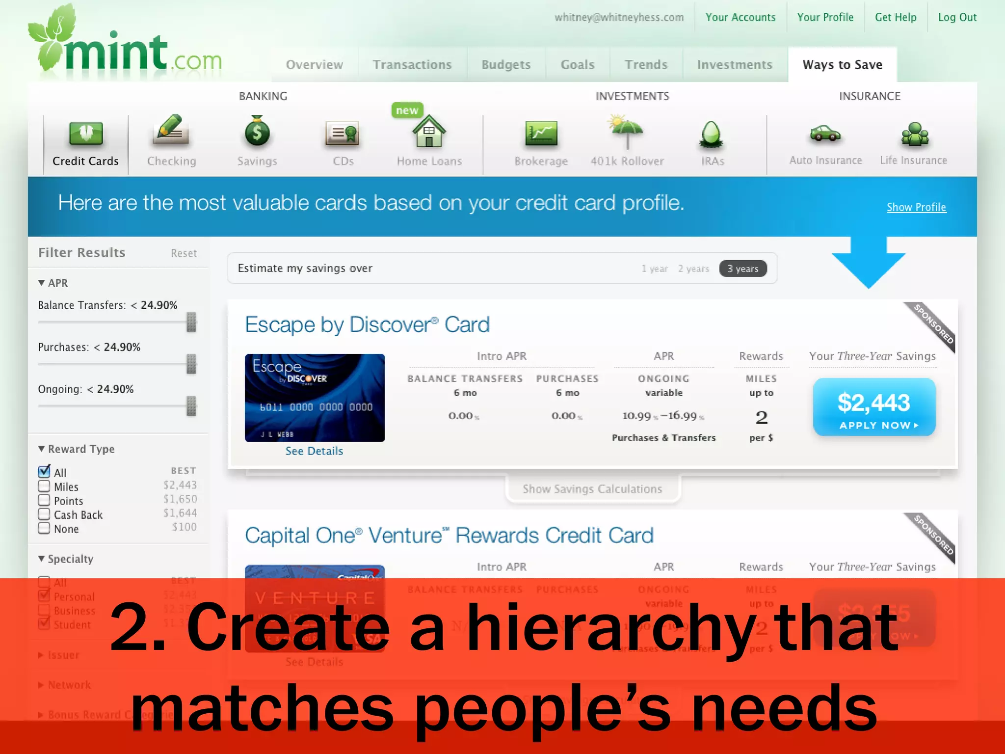 2. Create a hierarchy that
matches people’s needs
 