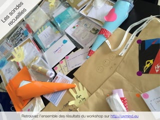 Retrouvez l’ensemble des résultats du workshop sur http://uxmind.eu
Les
sondes
recueillies
 