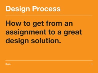 Design Process
How to get from an
assignment to a great
design solution.
Begin	1

 