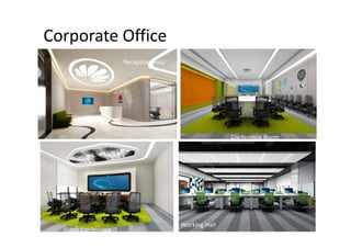 Corporate Office
Reception Area
Conference Room
Video Conference
Working Hall
 