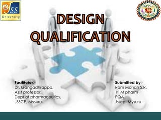 1 
Facilitator:- 
Dr. Gangadhrappa, 
Asst professor, 
Dept of pharmaceutics, 
JSSCP, Mysuru. 
Submitted by:- 
Ram Mohan S.R. 
1st M pharm 
PQA 
Jsscp, Mysuru 
 