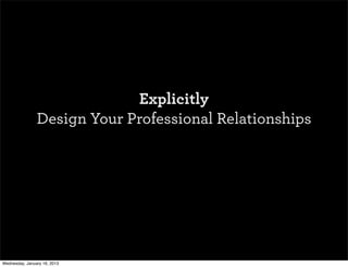 Explicitly
Design Your Professional Relationships
Wednesday, May 29, 2013
 