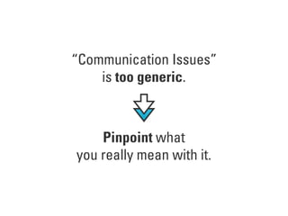 “Communication Issues”
is too generic.
Pinpoint what
you really mean with it.
 