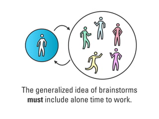 The generalized idea of brainstorms
must include alone time to work.
 