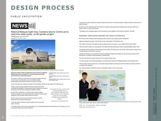 DESIGN PROCESS
P U B L I C FA C I L I TAT I O N
Source: Walmsley, Hannah. http://www.abc.net.au/news/2015-10-20/national-mosque-open-day-canberra-islamic-centre-opens/6868456
21
 