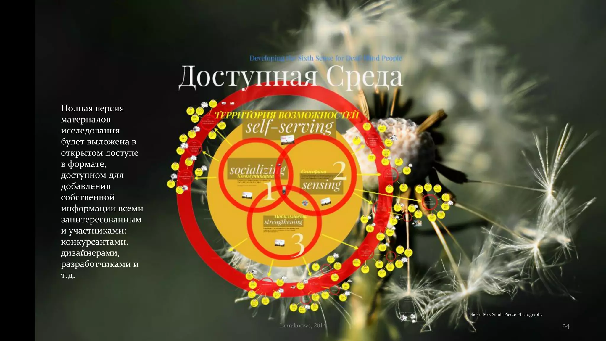 Полная версия
материалов
исследования
будет выложена в
открытом доступе
в формате,
доступном для
добавления
собственной
информации всеми
заинтересованным
и участниками:
конкурсантами,
дизайнерами,
разработчиками и
т.д.
Flickr, Mrs Sarah Pierce Photography
Lumiknows, 2014 24
 