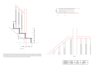 900
260
260
220
220
220
21
18
A A
Designed by
Student number Assignment
Module
TU732
Due date
Scale
Detail scale
Stairs
Joinery
1:10
1:50
Semester 1
14-12-20
C19720711
Daniel Cash
Section A-A shows both the riser and going measurements. Each riser and step is secured in place with slow
driving wedges, shown here in the blue. Each riser has a thickness of 18mm and each tread has a thickness of
21mm. Front of the second riser is positioned on the center line of the newell post. Shown on the right is detail
3. The handrail eases and levels off in line with the handrail on the upper level.
Section A-A
Detail 3
 