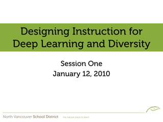 Designing Instruction for
Deep Learning and Diversity
         Session One
       January 12, 2010
 