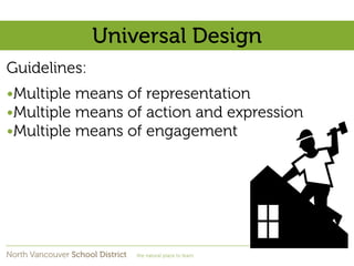Universal Design
Guidelines:
•Multiple means of representation
•Multiple means of action and expression
•Multiple means of...
