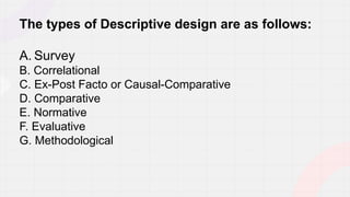 Descriptive Design Survey Examples Designs a Research Used in Daily Life.pptx