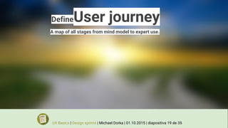 DefineUser journey
A map of all stages from mind model to expert use.
UX Basics | Design sprints | Michael Dorka | 01.10.2015 | diapositiva 19 de 35
 