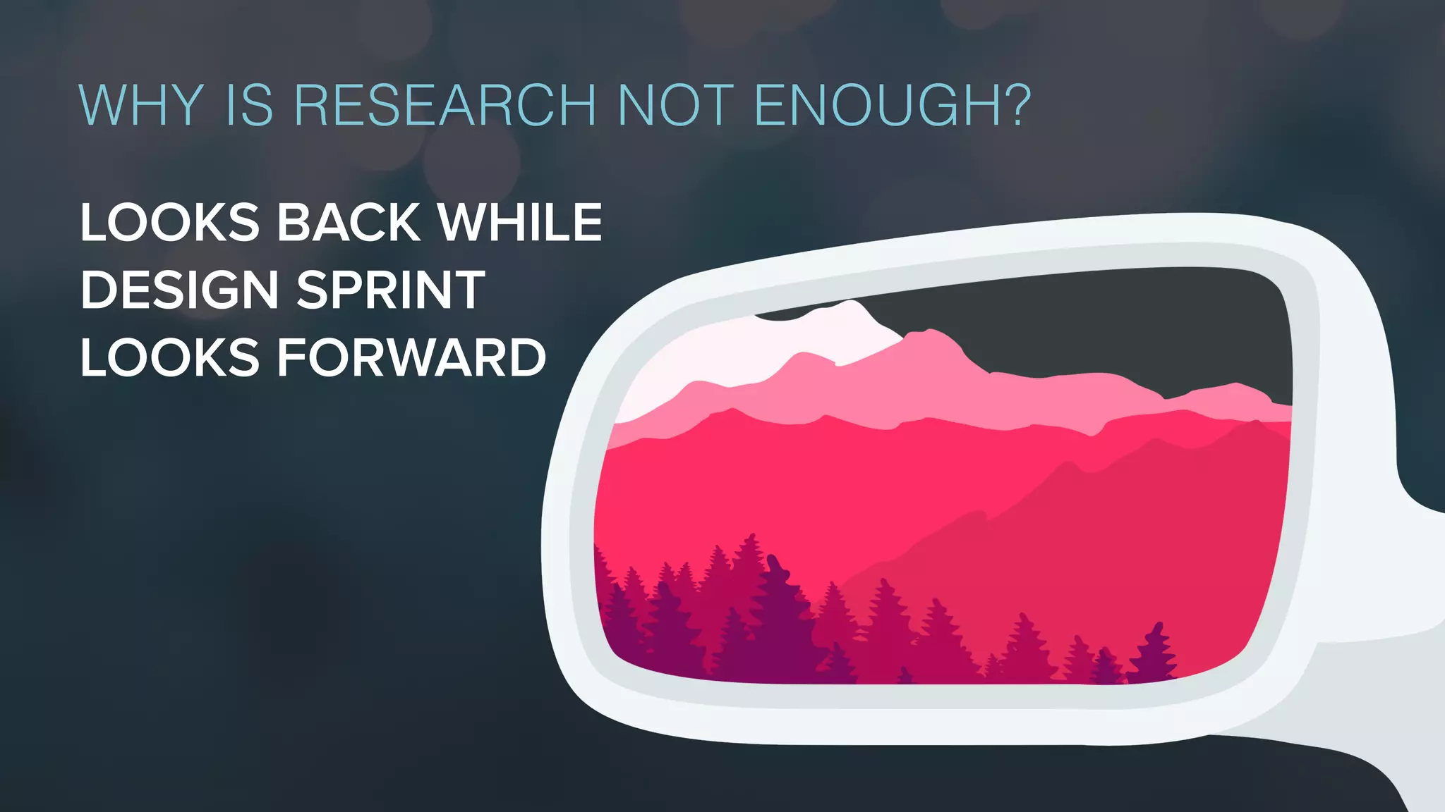 WHY IS RESEARCH NOT ENOUGH?
LOOKS BACK WHILE
DESIGN SPRINT
LOOKS FORWARD
 
