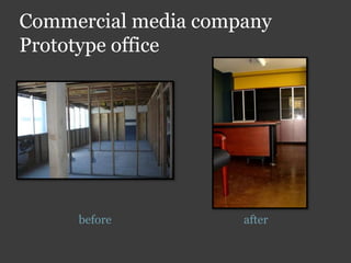 Commercial media company
Prototype office
before after
 