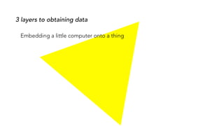 Embedding a little computer onto a thing
3 layers to obtaining data
 