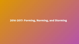 2016-2017: Forming, Norming, and Storming
 