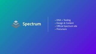 • DNA + Tooling
• Design & Content
• Oﬃcial Spectrum site
• Precursors
Spectrum
 