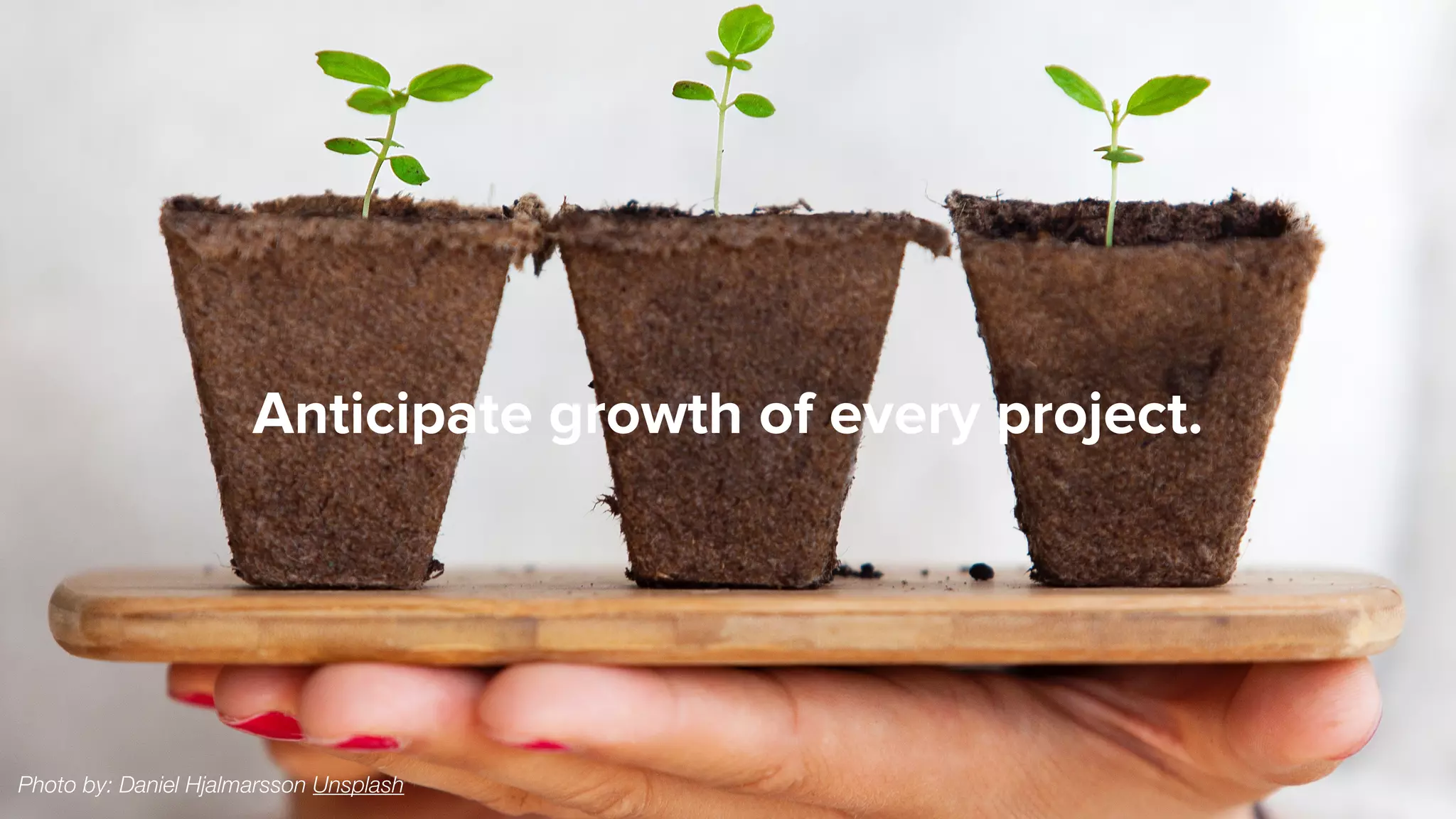 Photo by: Daniel Hjalmarsson Unsplash
Anticipate growth of every project.
 