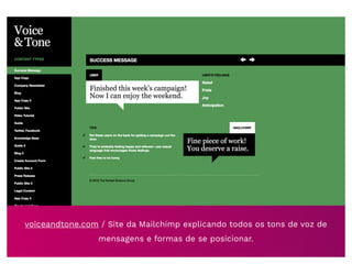 voiceandtone.com / Site da Mailchimp explicando todos os tons de voz de
mensagens e formas de se posicionar.
 