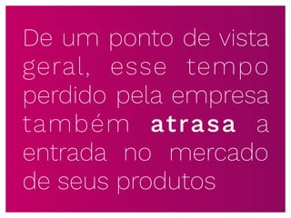 De um ponto de vista
geral, esse tempo
perdido pela empresa
também atrasa a
entrada no mercado
de seus produtos
 
