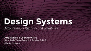 Accounting for Quantity and Scalability
Amy Vainieri & Courtney Clark
UX at Scale Virtual Summit | October 5, 2017
#DesignSystems
Design Systems
 