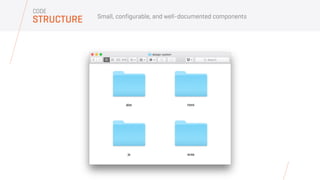 Small, configurable, and well-documented components
STRUCTURE
CODE
 