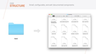 Small, configurable, and well-documented components
STRUCTURE
CODE
 