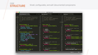 Small, configurable, and well-documented components
STRUCTURE
CODE
 