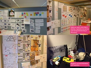 Designers surround themselves
with inspiration.
Walls are used to store idea’s,
sketches, inspiration etc and are
used during brainstorming or
discussions.
 