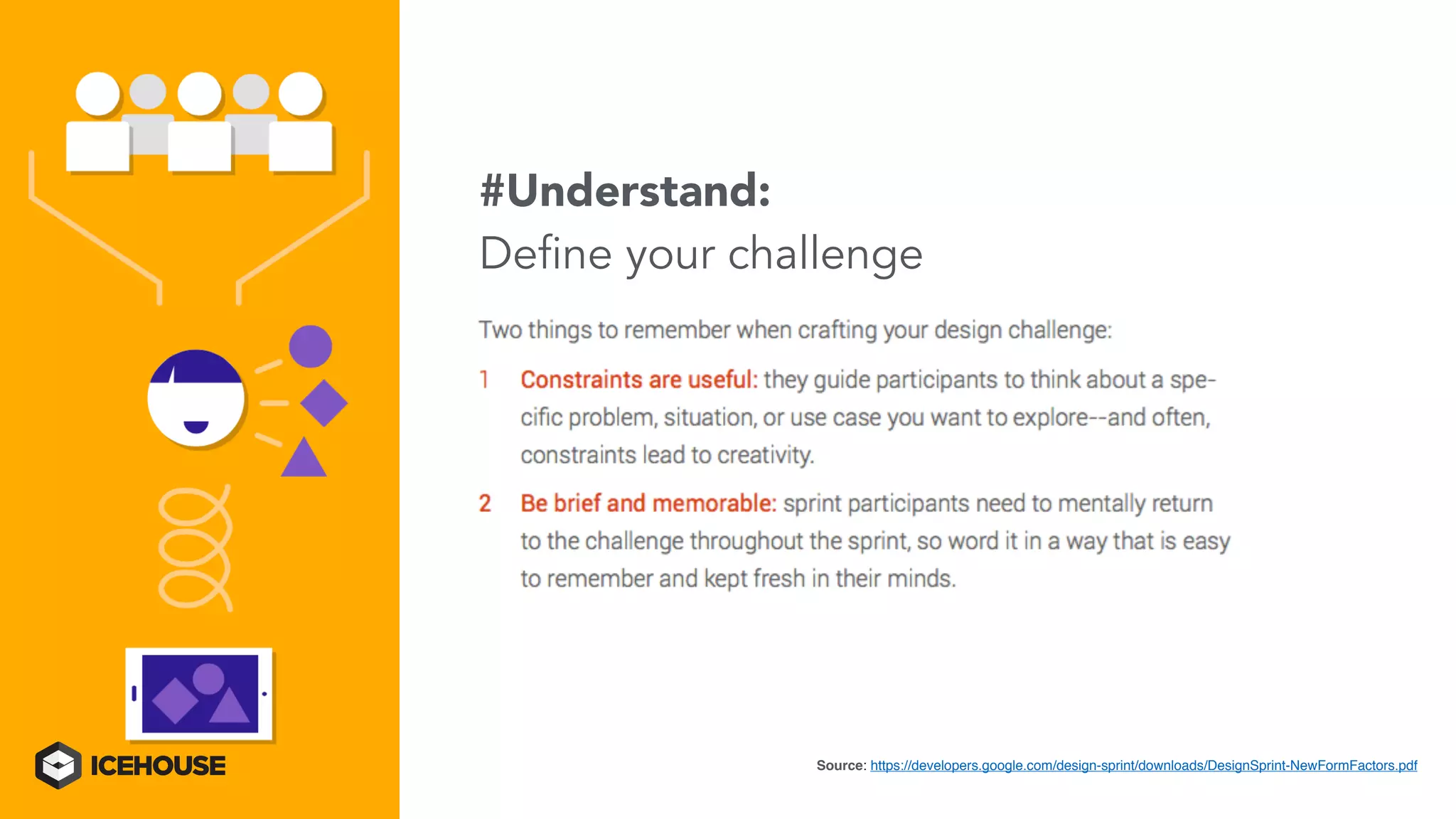 #Understand:
Define your challenge
Source: https://developers.google.com/design-sprint/downloads/DesignSprint-NewFormFactors.pdf
 