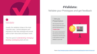#Validate:
Validate your Prototypes and get feedback
Source: https://developers.google.com/design-sprint/downloads/DesignSprint-NewFormFactors.pdf
 