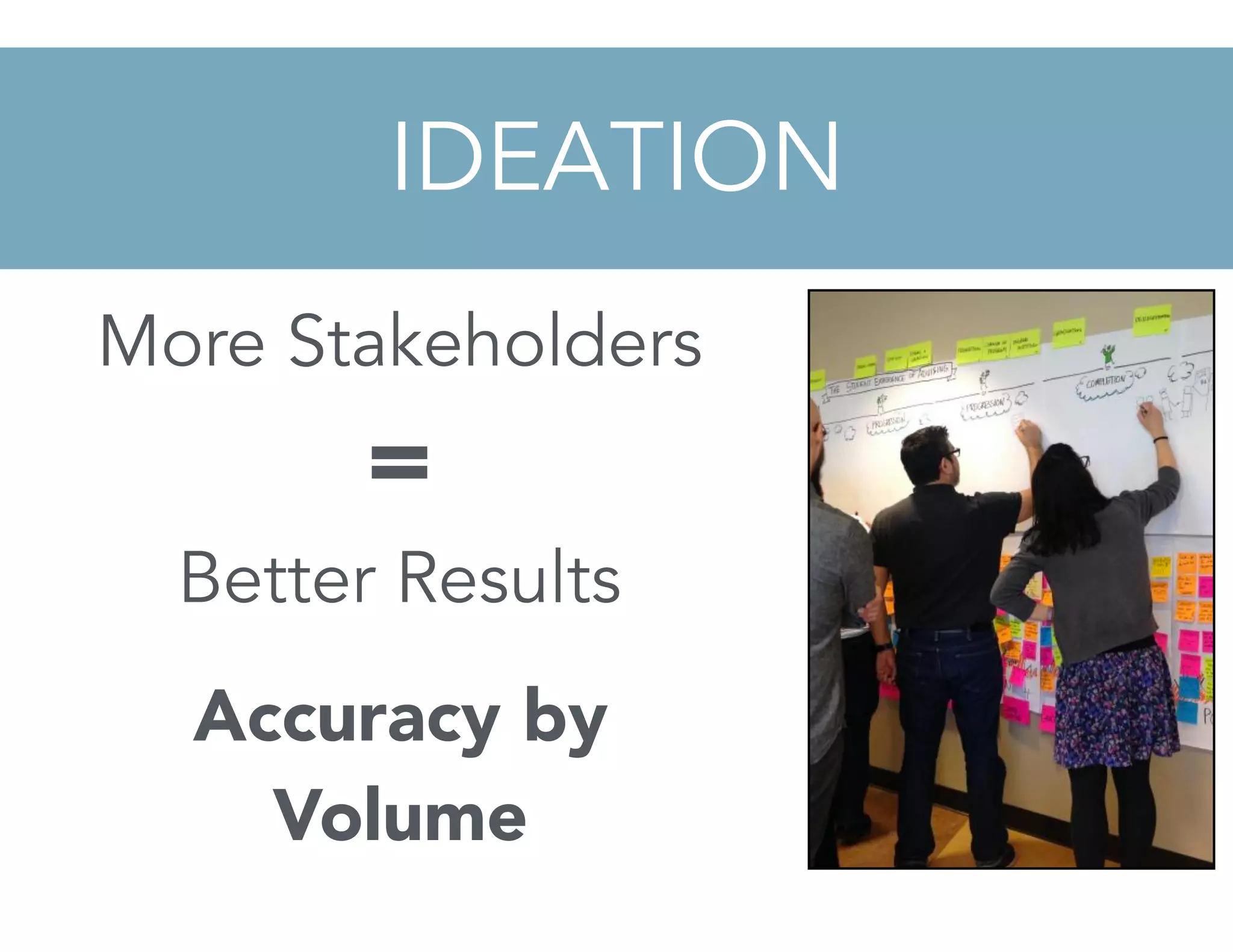 IDEATION
More Stakeholders
=
Better Results
Accuracy by
Volume
 