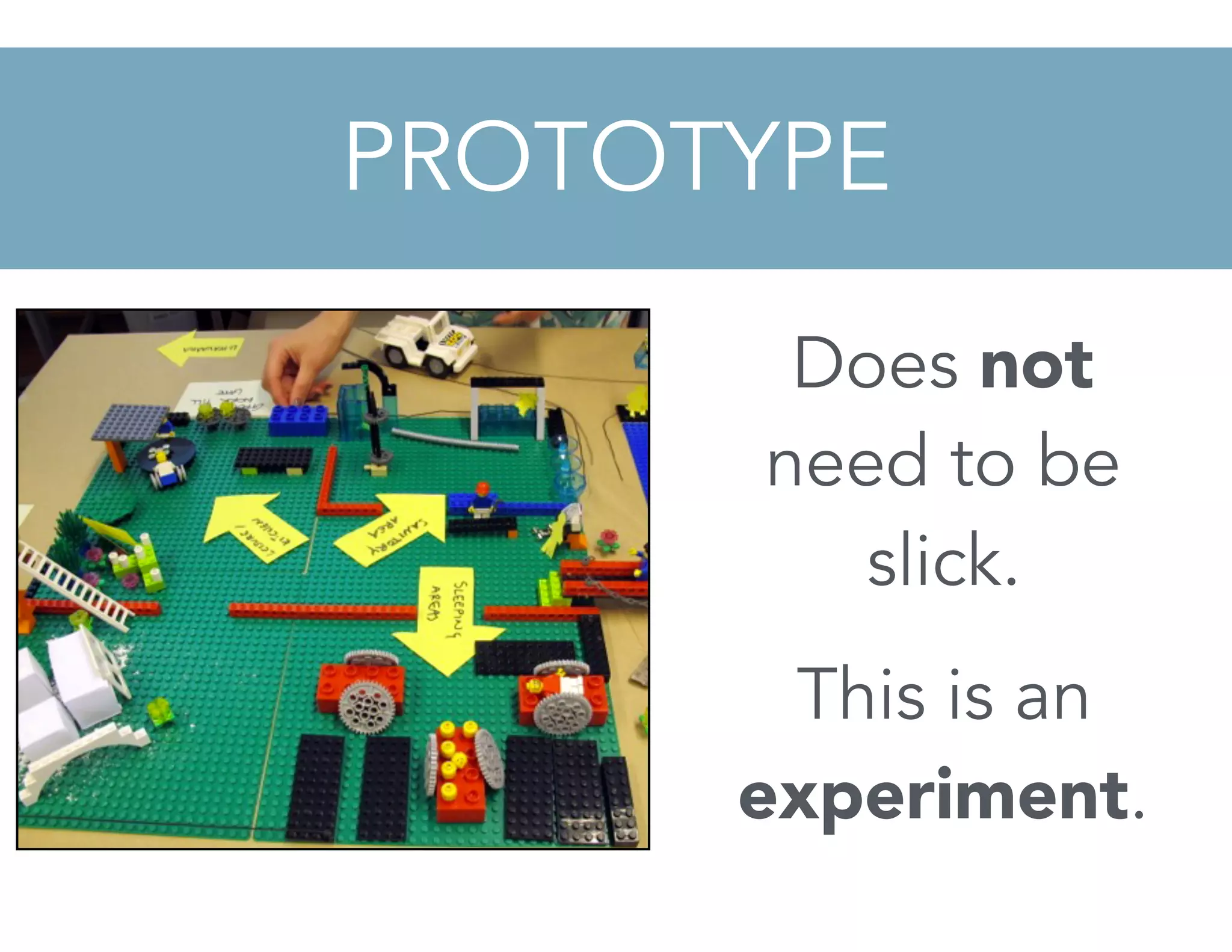 PROTOTYPE
Does not
need to be
slick.
This is an
experiment.
 
