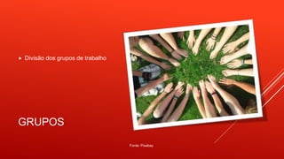 GRUPOS
 Divisão dos grupos de trabalho
Fonte: Pixabay
 