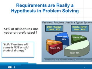 7
Requirements are Really a
Hypothesis in Problem Solving
 