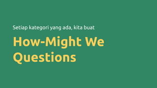 Setiap kategori yang ada, kita buat
How-Might We
Questions
 