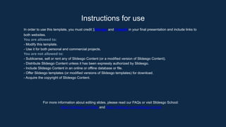 Instructions for use
In order to use this template, you must credit Slidesgo and Freepik in your final presentation and include links to
both websites.
You are allowed to:
- Modify this template.
- Use it for both personal and commercial projects.
You are not allowed to:
- Sublicense, sell or rent any of Slidesgo Content (or a modified version of Slidesgo Content).
- Distribute Slidesgo Content unless it has been expressly authorized by Slidesgo.
- Include Slidesgo Content in an online or offline database or file.
- Offer Slidesgo templates (or modified versions of Slidesgo templates) for download.
- Acquire the copyright of Slidesgo Content.
For more information about editing slides, please read our FAQs or visit Slidesgo School:
https://slidesgo.com/faqs and https://slidesgo.com/slidesgo-school
 