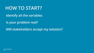 How to Start?
GURZU
Identify all the variables
Is your problem real?
Will stakeholders accept my solution?
 