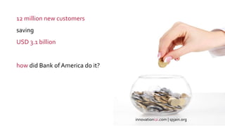 xx
12 million new customers
saving
USD 3.1 billion
how did Bank of America do it?
innovationi2i.com | spjain.org
 