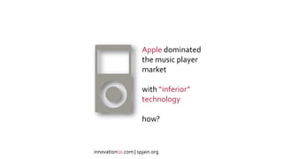 xx
Apple dominated
the music player
market
with “inferior”
technology
how?
innovationi2i.com | spjain.org
 