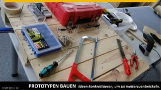 PROTOTYPEN	
  BAUEN	
  	
  Ideen	
  konkre1sieren,	
  um	
  sie	
  weiterzuentwickeln.	
  	
  
© SAP 2013 | AG. All rights reserved.
   ©  2013 SAP 32                                                                                                © SAP 201232 32
                                                                                                                Public      |
 