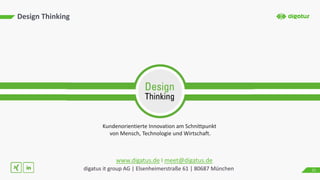 Design Thinking
Kundenorientierte Innovation am Schnittpunkt
von Mensch, Technologie und Wirtschaft.
www.digatus.de I meet@digatus.de
digatus it group AG | Elsenheimerstraße 61 | 80687 München 21
 