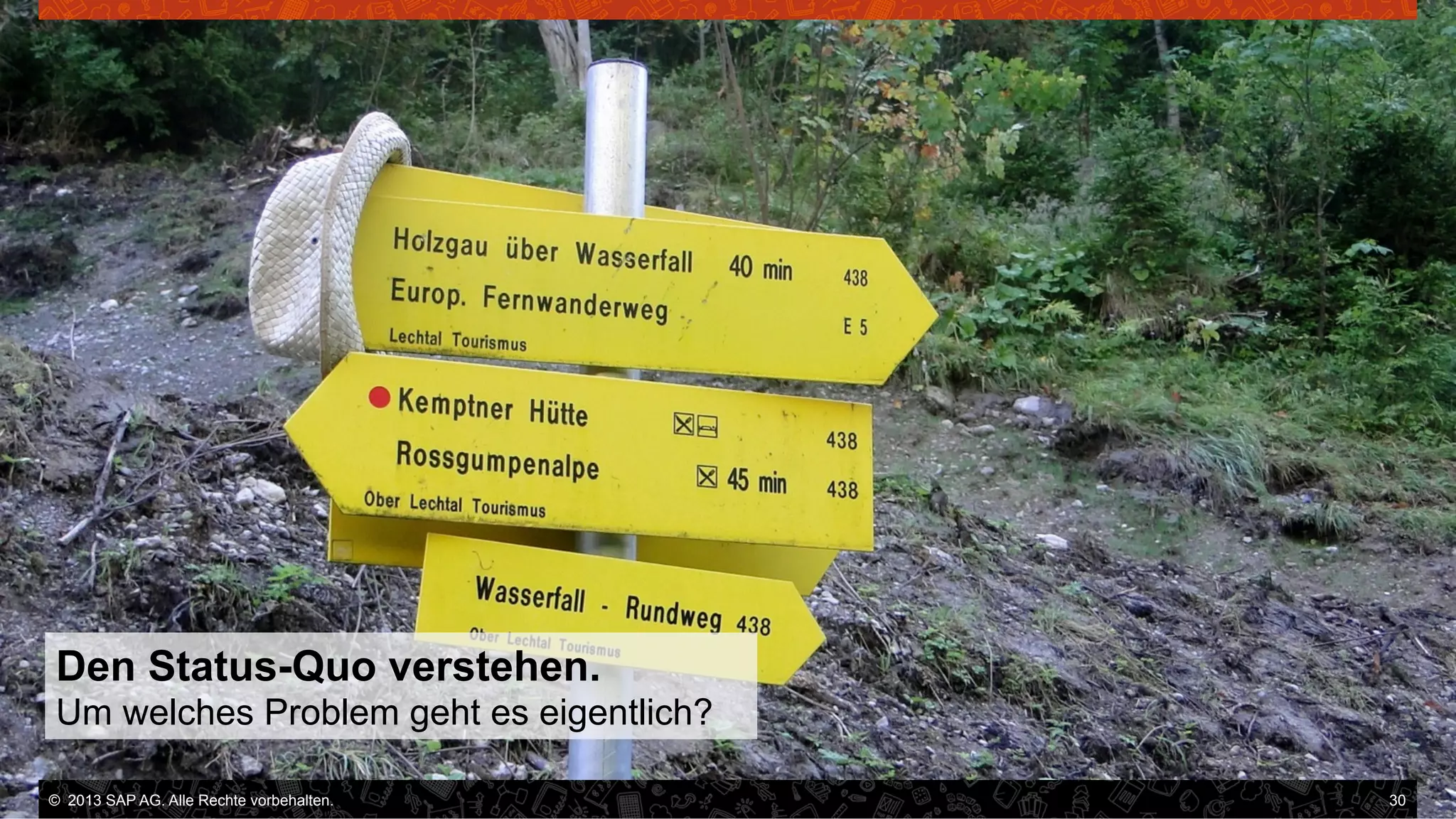 Den Status-Quo verstehen.
Um welches Problem geht es eigentlich?
©  2013 SAP AG. Alle Rechte vorbehalten..
vorbehalten.

30

 