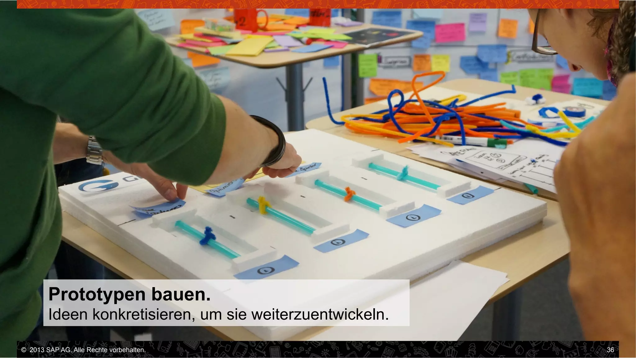 Prototypen bauen.
Ideen konkretisieren, um sie weiterzuentwickeln.
©  2013 SAP AG. Alle Rechte vorbehalten..
vorbehalten.

36

 