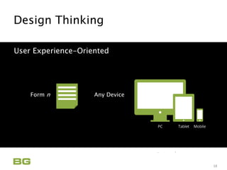 Being Guided
Care Never Sleeps
Design Thinking
User Experience-Oriented
18
Form n Any Device
 