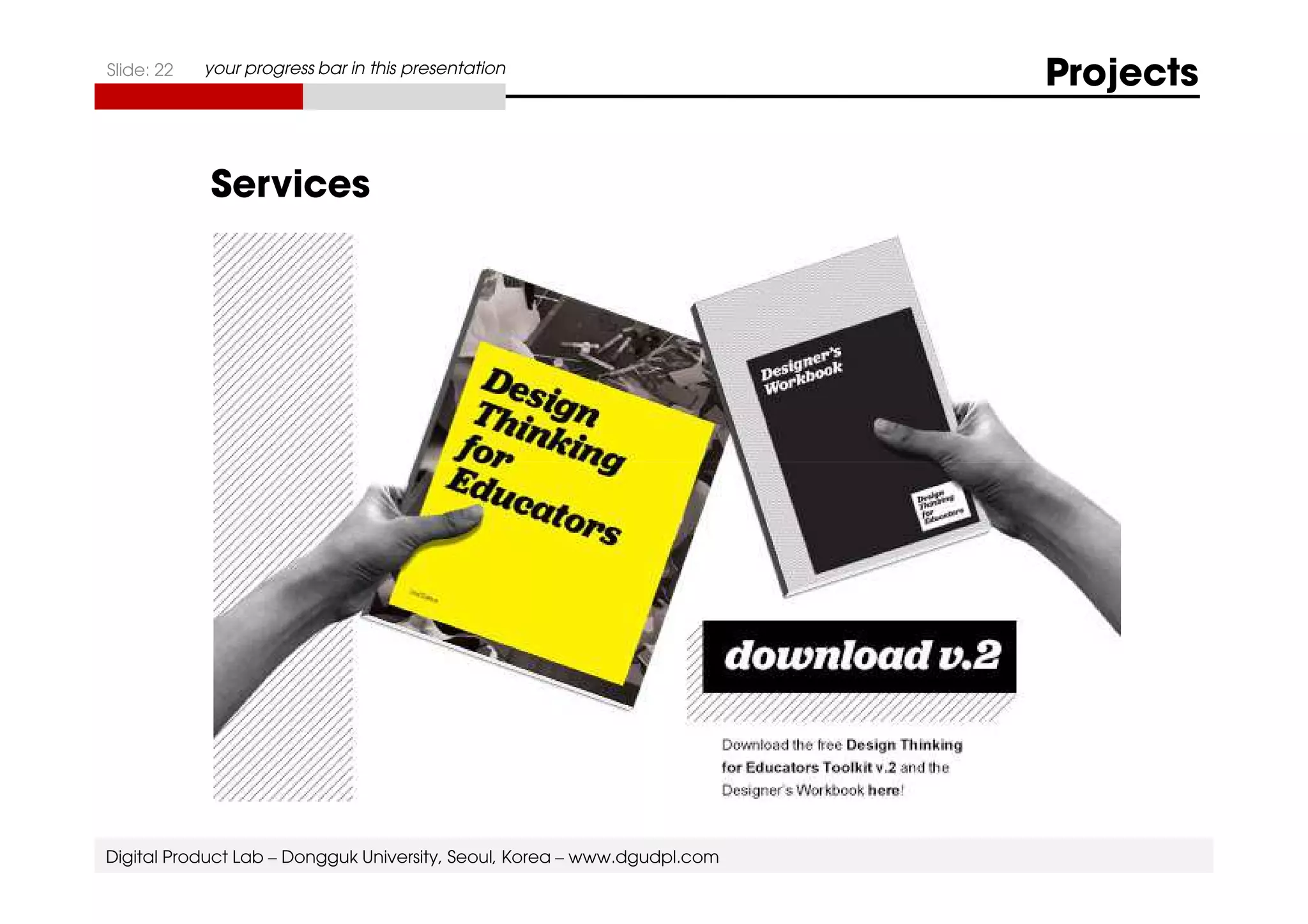 Slide: 22 your progress bar in this presentation Projects 
Services 
Digital Product Lab – Dongguk University, Seoul, Korea – www.dgudpl.com 
 