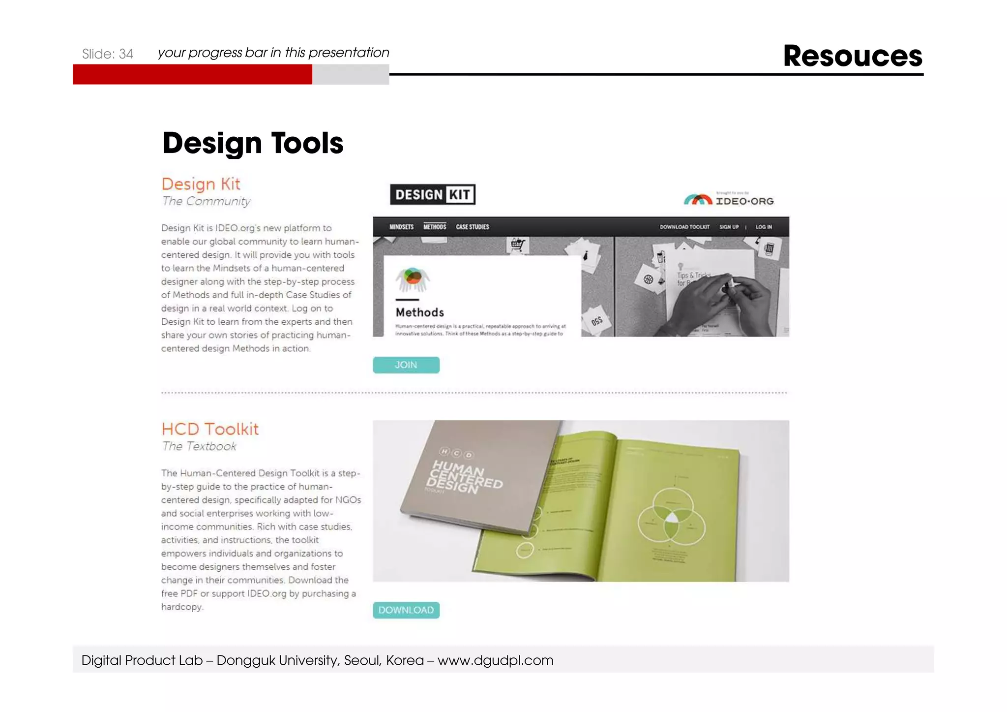 Slide: 34 your progress bar in this presentation Resouces 
Design Tools 
Digital Product Lab – Dongguk University, Seoul, Korea – www.dgudpl.com 
 