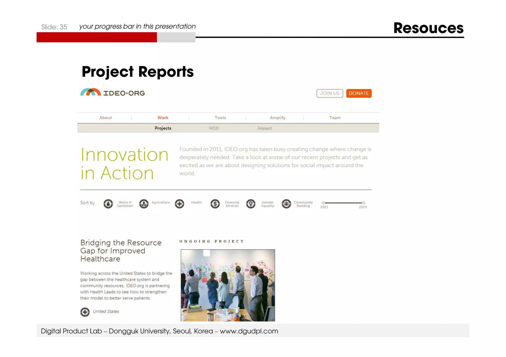 Slide: 35 your progress bar in this presentation Resouces 
Project Reports 
Digital Product Lab – Dongguk University, Seoul, Korea – www.dgudpl.com 
 