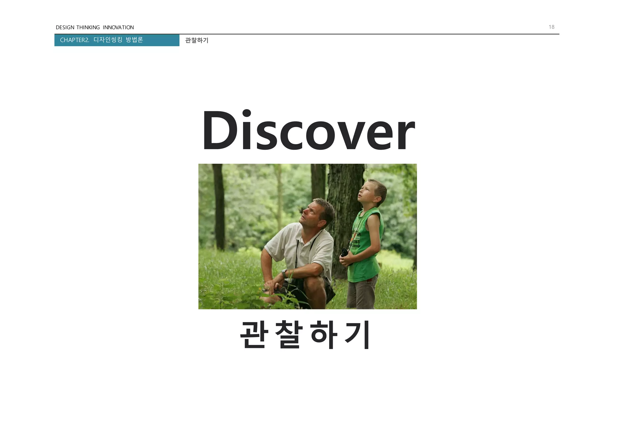 DESIGN THINKING INNOVATION 18
CHAPTER2. 디자인씽킹 방법론
Discover
관찰하기
관찰하기
 