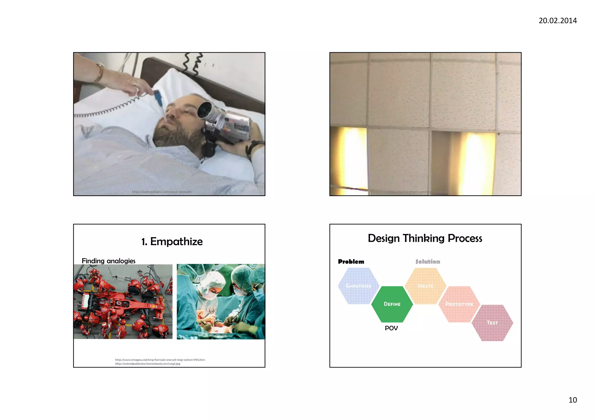 20.02.2014
10
http://startupdigest.com/paul-bennett/ http://startupdigest.com/paul-bennett/
http://www.imagesu.net/img-formula-one-pit-stop-action-1795.htm
http://animalpetdoctor.homestead.com/surg2.jpg
1. Empathize
Finding analogies
POV
Problem Solution
Design Thinking Process
 