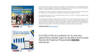 FUENTE INEI (2021): bit.ly/3wCbFsh
En el 2020, el 23% de la población de 14 y más años
adquirió libros digitales, según los resultados de la Encuesta
Nacional de Programas Presupuestales #ENAPRES.
FUENTE INEI (2021)
 